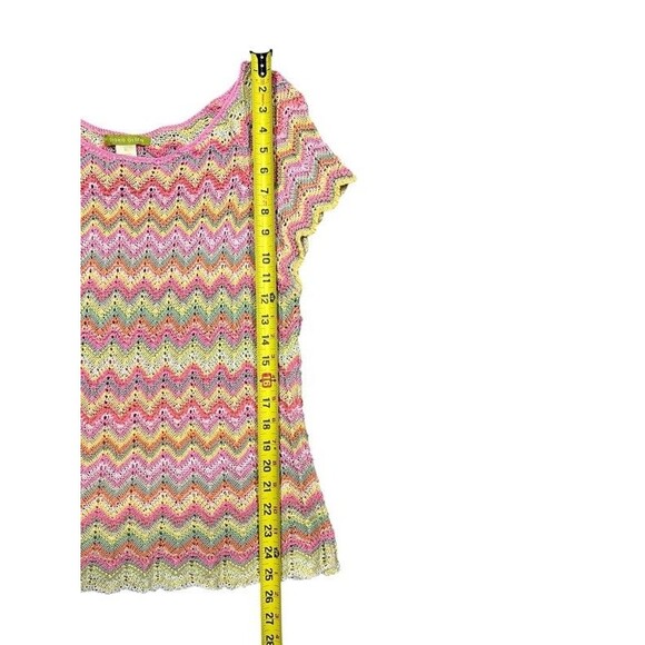 Vintage 90's Sigrid Olsen Pastel Crochet Chevron Short Sleeve Sweater Womens XL - Picture 4 of 7